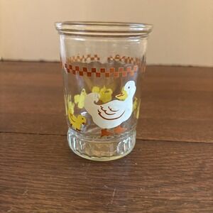 Vtg Bama Jelly Jar Glass Barnyard Animals Duck w Ducklings Juice Glass 4"